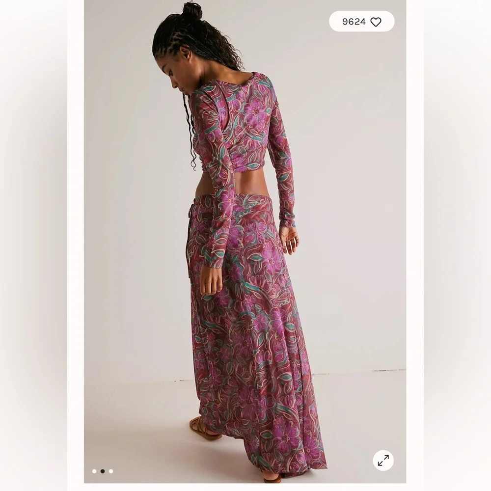 Free People Pink & Teal Paisley Long Skirt Set - Picture 2 of 10